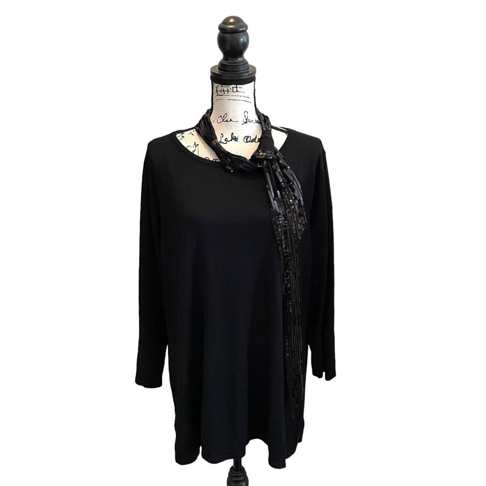 Sequin knit formal blouse shirt Notations scarf Black Plus Size 2X NWT Bling